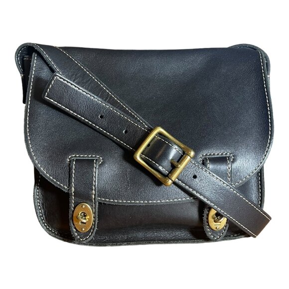 VTG Black Leather Fossil Turnlock Satchel - Picture 2 of 16